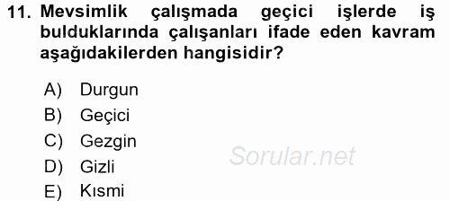 Çalışma Sosyolojisi 2017 - 2018 3 Ders Sınavı 11.Soru