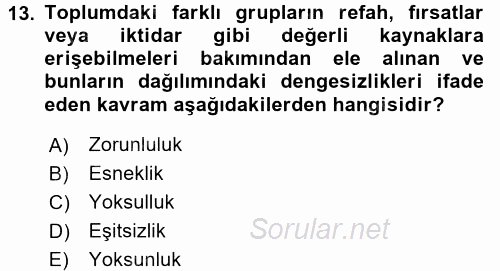 Çalışma Sosyolojisi 2017 - 2018 3 Ders Sınavı 13.Soru