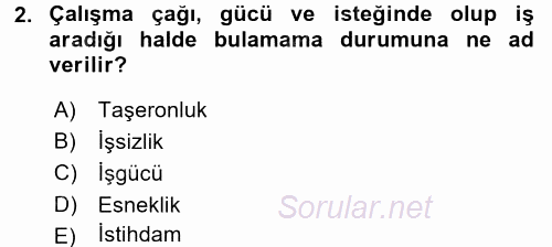 Çalışma Sosyolojisi 2017 - 2018 3 Ders Sınavı 2.Soru