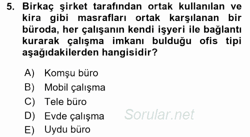 Çalışma Sosyolojisi 2017 - 2018 3 Ders Sınavı 5.Soru