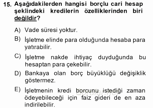 Genel Muhasebe 2 2014 - 2015 Ara Sınavı 15.Soru