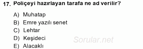 Genel Muhasebe 2 2014 - 2015 Ara Sınavı 17.Soru