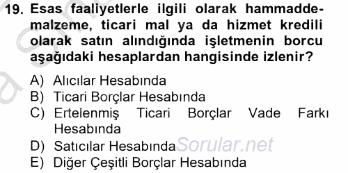 Genel Muhasebe 2 2014 - 2015 Ara Sınavı 19.Soru