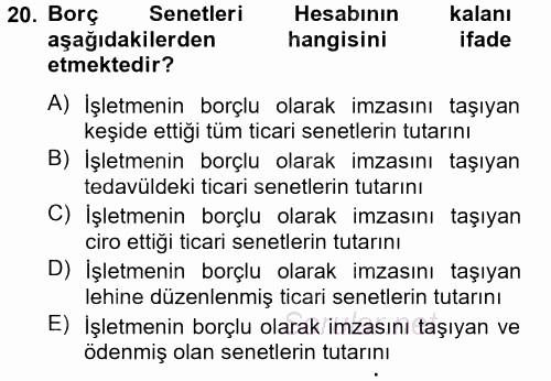 Genel Muhasebe 2 2014 - 2015 Ara Sınavı 20.Soru