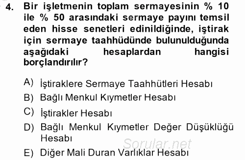Genel Muhasebe 2 2014 - 2015 Ara Sınavı 4.Soru