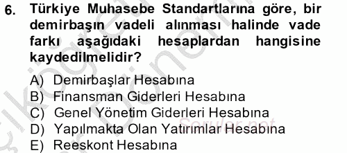 Genel Muhasebe 2 2014 - 2015 Ara Sınavı 6.Soru