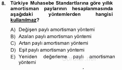 Genel Muhasebe 2 2014 - 2015 Ara Sınavı 8.Soru