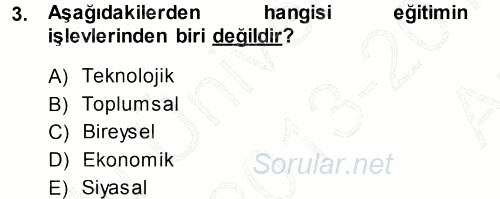 Eğitim Bilimine Giriş 2013 - 2014 Ara Sınavı 3.Soru