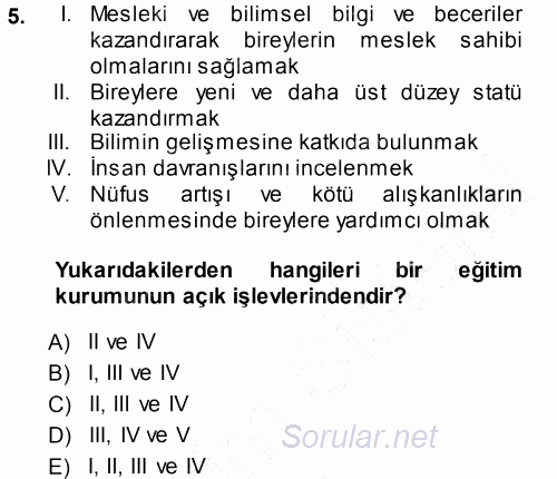 Eğitim Bilimine Giriş 2013 - 2014 Ara Sınavı 5.Soru