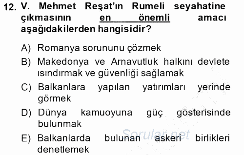 Atatürk İlkeleri Ve İnkılap Tarihi 1 2014 - 2015 Ara Sınavı 12.Soru