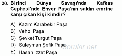 Atatürk İlkeleri Ve İnkılap Tarihi 1 2014 - 2015 Ara Sınavı 20.Soru