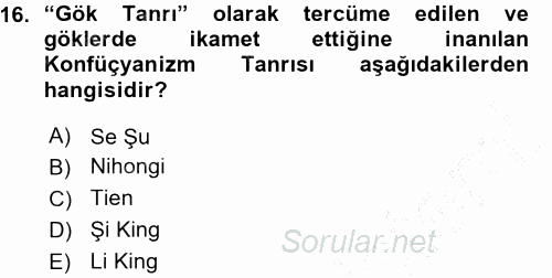 Yaşayan Dünya Dinleri 2015 - 2016 Ara Sınavı 16.Soru