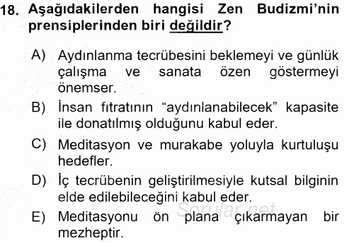 Yaşayan Dünya Dinleri 2015 - 2016 Ara Sınavı 18.Soru