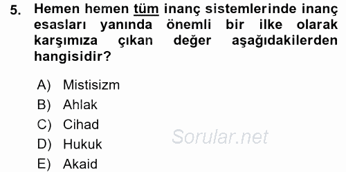 Yaşayan Dünya Dinleri 2015 - 2016 Ara Sınavı 5.Soru