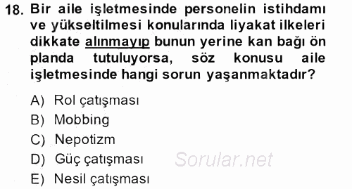 Küçük İşletme Yönetimi 2013 - 2014 Dönem Sonu Sınavı 18.Soru