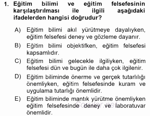 Eğitim Felsefesi 2017 - 2018 Ara Sınavı 1.Soru