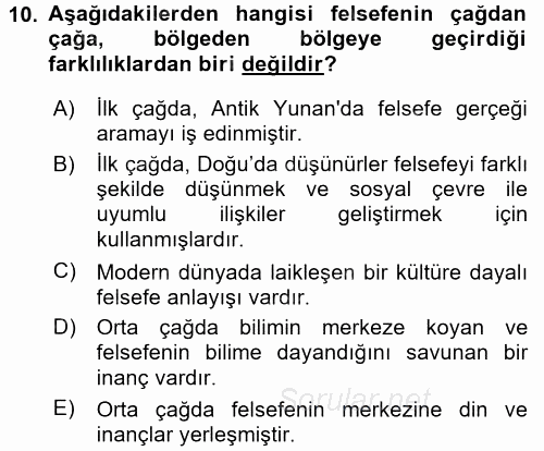 Eğitim Felsefesi 2017 - 2018 Ara Sınavı 10.Soru