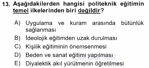 Eğitim Felsefesi 2017 - 2018 Ara Sınavı 13.Soru