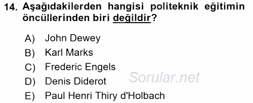 Eğitim Felsefesi 2017 - 2018 Ara Sınavı 14.Soru
