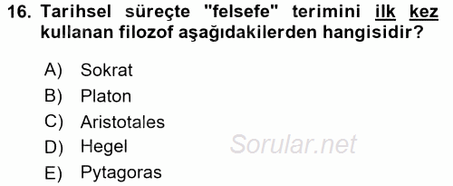 Eğitim Felsefesi 2017 - 2018 Ara Sınavı 16.Soru