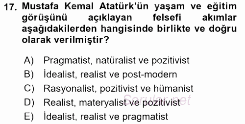 Eğitim Felsefesi 2017 - 2018 Ara Sınavı 17.Soru