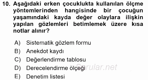 Öğretimde Planlama Ve Değerlendirme 2016 - 2017 3 Ders Sınavı 10.Soru