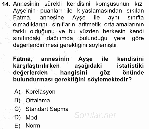 Öğretimde Planlama Ve Değerlendirme 2016 - 2017 3 Ders Sınavı 14.Soru