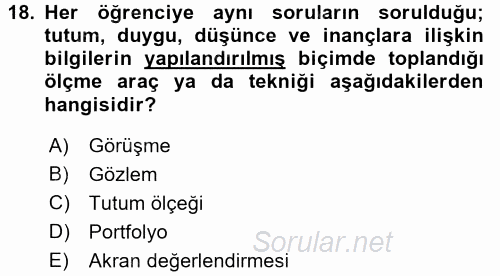 Öğretimde Planlama Ve Değerlendirme 2016 - 2017 3 Ders Sınavı 18.Soru