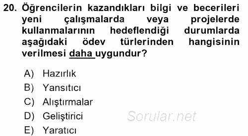 Öğretimde Planlama Ve Değerlendirme 2016 - 2017 3 Ders Sınavı 20.Soru