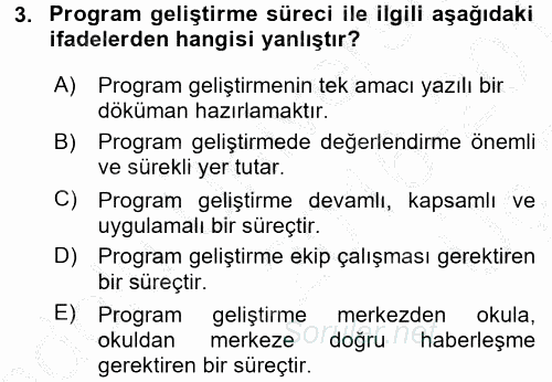 Öğretimde Planlama Ve Değerlendirme 2016 - 2017 3 Ders Sınavı 3.Soru