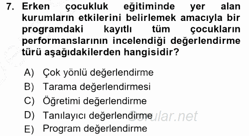 Öğretimde Planlama Ve Değerlendirme 2016 - 2017 3 Ders Sınavı 7.Soru