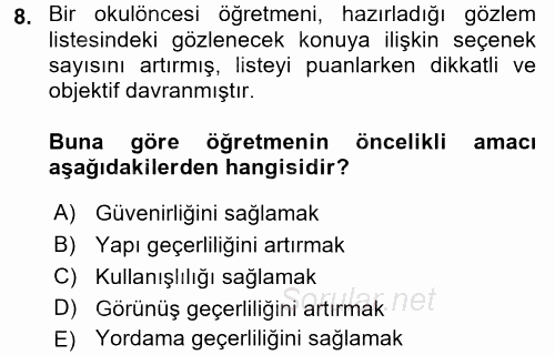 Öğretimde Planlama Ve Değerlendirme 2016 - 2017 3 Ders Sınavı 8.Soru