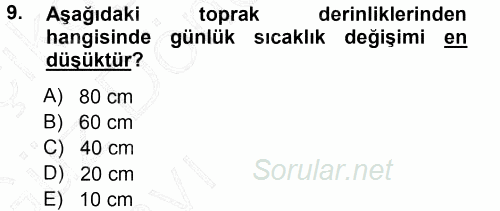 Tarımsal Meteoroloji 2014 - 2015 Ara Sınavı 9.Soru