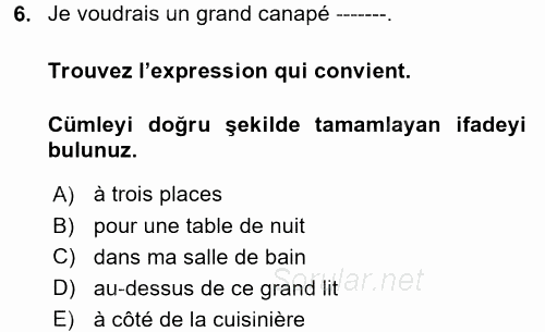 Fransızca 1 2017 - 2018 Dönem Sonu Sınavı 6.Soru