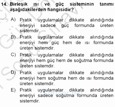 Sanayide Enerji Ekonomisi 2015 - 2016 Dönem Sonu Sınavı 14.Soru