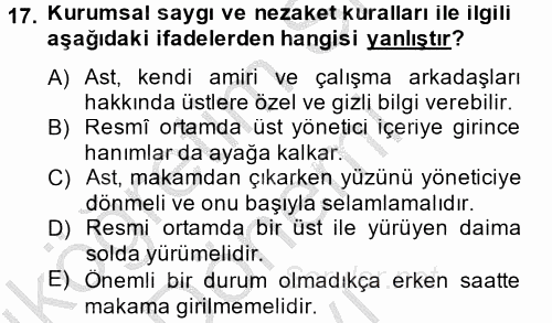 Sosyal Davranış ve Protokol 2014 - 2015 Dönem Sonu Sınavı 17.Soru