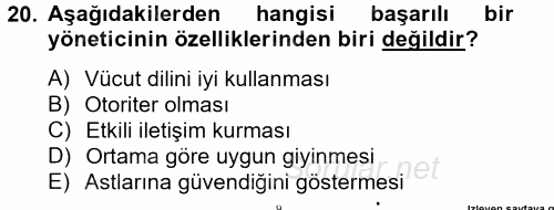 Sosyal Davranış ve Protokol 2014 - 2015 Dönem Sonu Sınavı 20.Soru