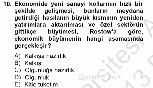 İktisadi Büyüme 2012 - 2013 Ara Sınavı 10.Soru