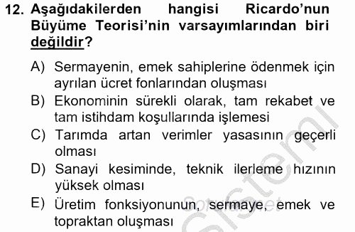 İktisadi Büyüme 2012 - 2013 Ara Sınavı 12.Soru