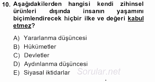 Medya Siyaset Kültür 2013 - 2014 Ara Sınavı 10.Soru