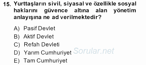 Medya Siyaset Kültür 2013 - 2014 Ara Sınavı 15.Soru