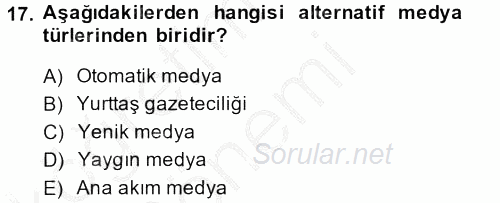 Medya Siyaset Kültür 2013 - 2014 Ara Sınavı 17.Soru