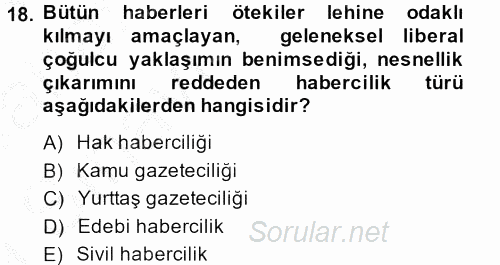 Medya Siyaset Kültür 2013 - 2014 Ara Sınavı 18.Soru