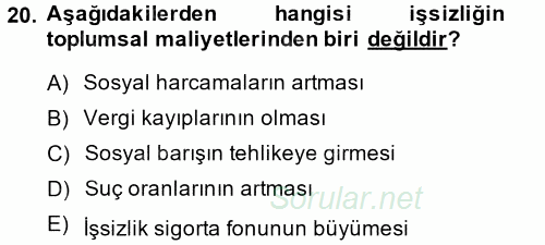Çalışma Psikolojisi 2014 - 2015 Dönem Sonu Sınavı 20.Soru
