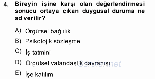 Çalışma Psikolojisi 2014 - 2015 Dönem Sonu Sınavı 4.Soru