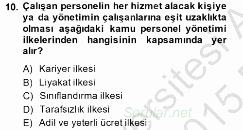 Yerel Yönetimler 2014 - 2015 Dönem Sonu Sınavı 10.Soru