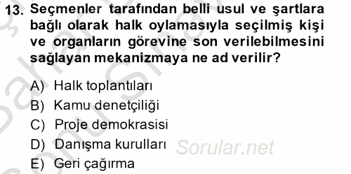 Yerel Yönetimler 2014 - 2015 Dönem Sonu Sınavı 13.Soru