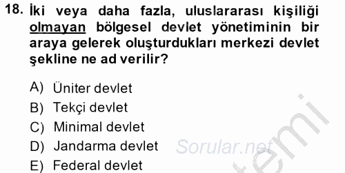 Yerel Yönetimler 2014 - 2015 Dönem Sonu Sınavı 18.Soru