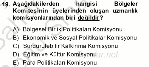 Yerel Yönetimler 2014 - 2015 Dönem Sonu Sınavı 19.Soru