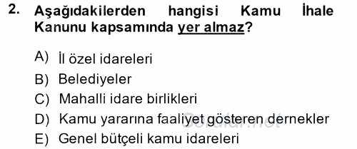 Yerel Yönetimler 2014 - 2015 Dönem Sonu Sınavı 2.Soru